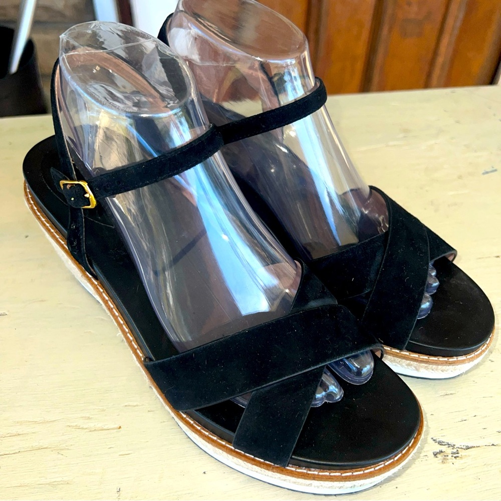 Cole Haan Women’s Cloudfeel Black Suede Espadrille Wedge Strappy Sandals Sz 8.5B